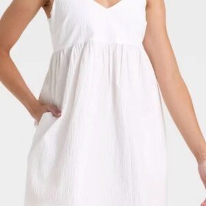 a new day White Textured Spaghetti-Strap Dress pockets XXL V-neck stretch